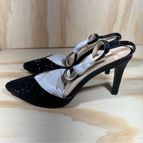New Adrienne Vittadini Norena Black Embellished Heels Women’s Size 7 - Picture 9 of 9
